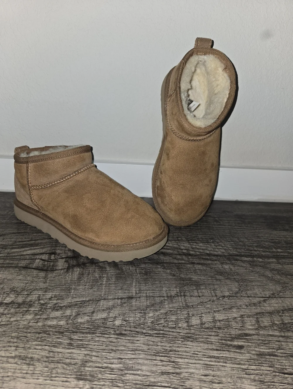 UGG Tan Suede Shearling-Lined Slip-On Boots